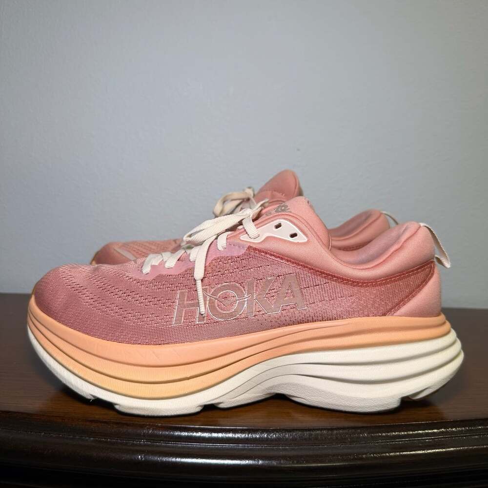 HOKA Bondi 8 Size 9B Pink Clay Sandstone Cream Running Shoes